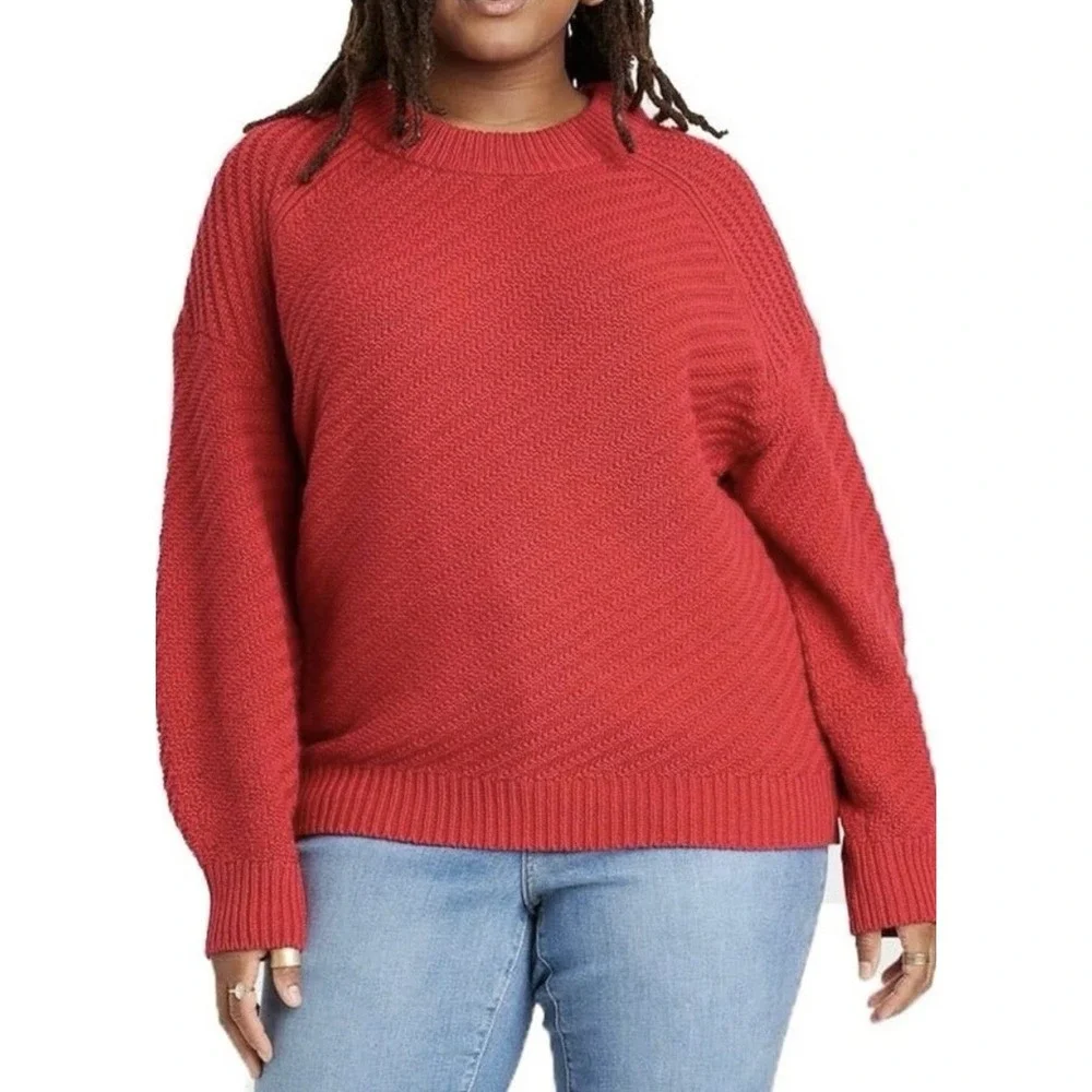 Universal Thread Red‎ Textured Knit Sweater XXL Oversized Chunky Cozy Crewneck